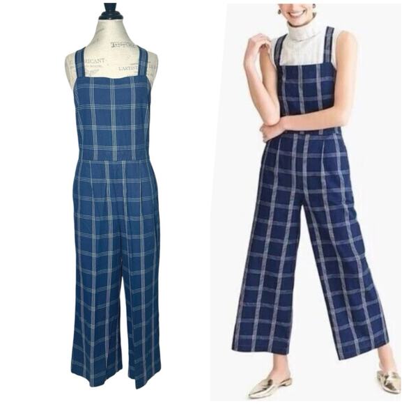 J. Crew Factory | Women | Windowpane Plaid Crossover Cotton Denim Jumper | Sz 10 - Picture 1 of 11